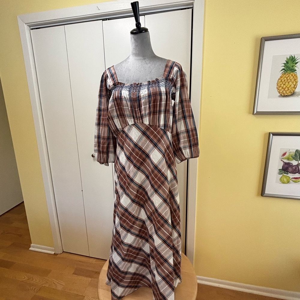 Plaid Long Sleeve Maxi Dress Mille with tags